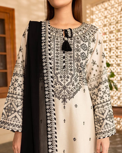 2PC Embroidered Cotton Stitched Suit