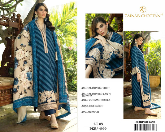 Zainab Chottani 3Pc Digital Printed Lawn Suit With Digital Printed Lawn Dupatta