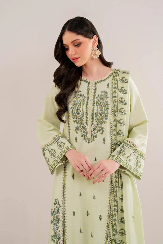 Garnet 3PC Embroidered With Digital Cotton Net Embroidered Dupatta