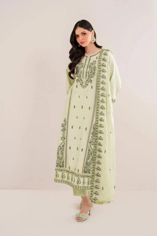 Garnet 3PC Embroidered With Digital Cotton Net Embroidered Dupatta