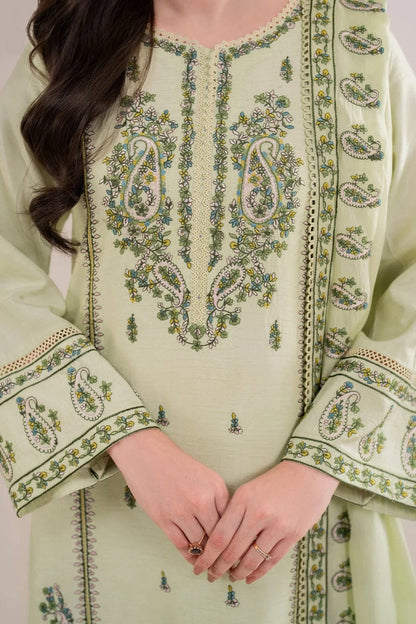 Garnet 3PC Embroidered With Digital Cotton Net Embroidered Dupatta
