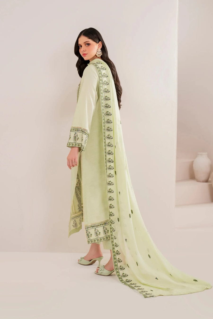 Garnet 3PC Embroidered With Digital Cotton Net Embroidered Dupatta