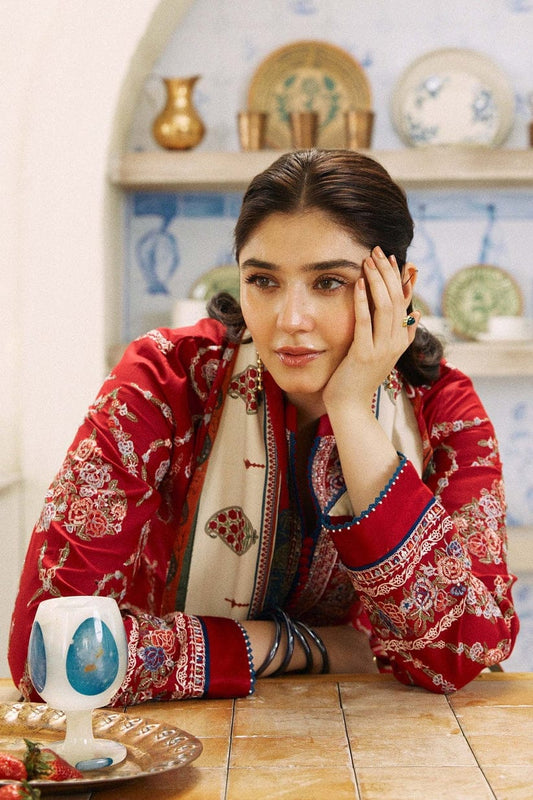 Zara Shahjahan 3Pc Embroidered Lawn Suit With Digital Printed Zari Diamond Dupatta