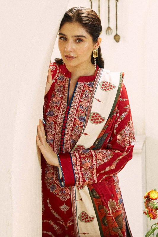 Zara Shahjahan 3Pc Embroidered Lawn Suit With Digital Printed Zari Diamond Dupatta