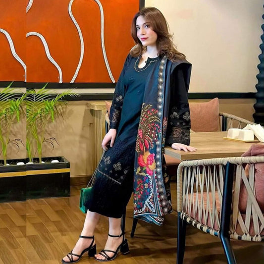 Jazmin 3Pc Embroidered Suit With Printed Diamond Dupatta