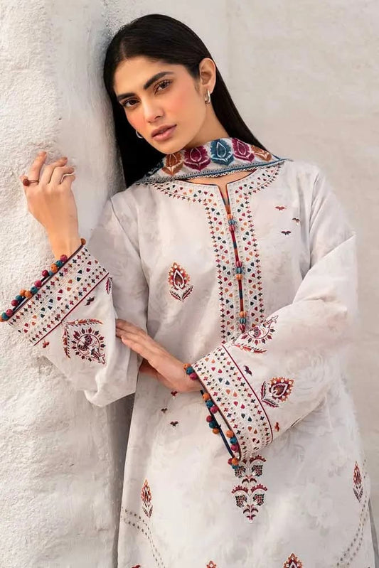 Jazmin 3Pc Embroidered Suit With Printed Diamond Dupatta