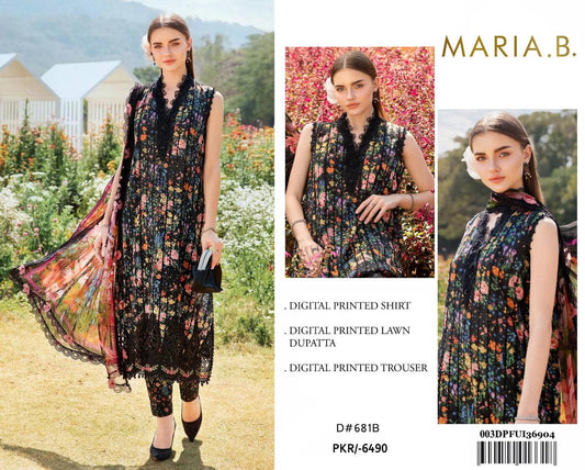 Maria B. 3Pc Digital Printed Lawn Suit With Digital Printed Voil Dupatta