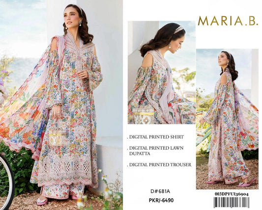 Maria B. 3Pc Digital Printed Lawn Suit With Digital Printed Voil Dupatta