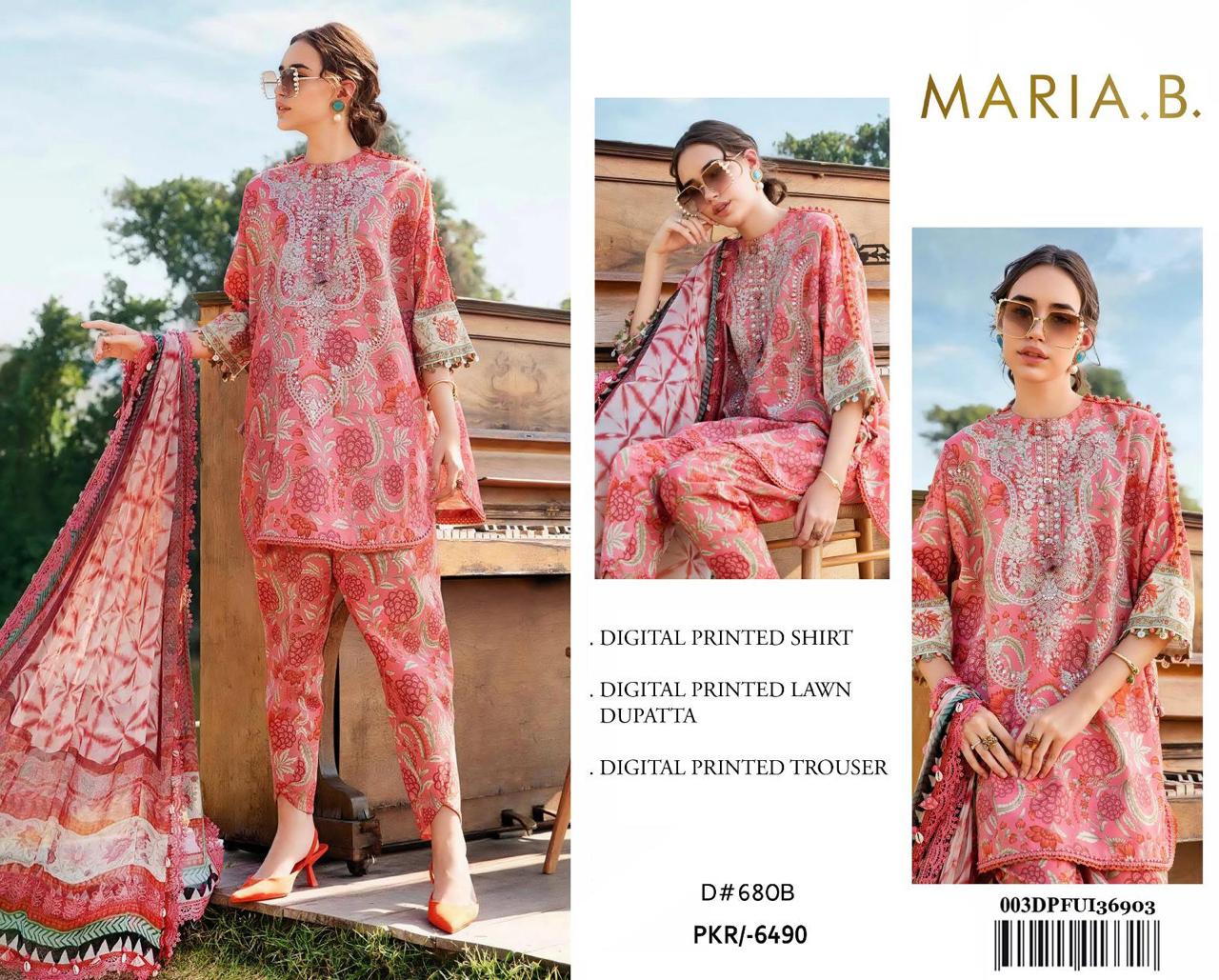 Maria B. 3Pc Digital Printed Lawn Suit With Digital Printed Voil Dupatta