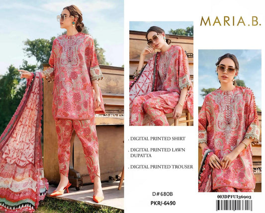 Maria B. 3Pc Digital Printed Lawn Suit With Digital Printed Voil Dupatta