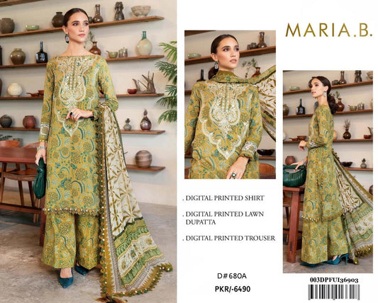 Maria B. 3Pc Digital Printed Lawn Suit With Digital Printed Voil Dupatta