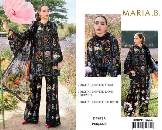 Maria B. 3Pc Digital Printed Lawn Suit With Digital Printed Voil Dupatta