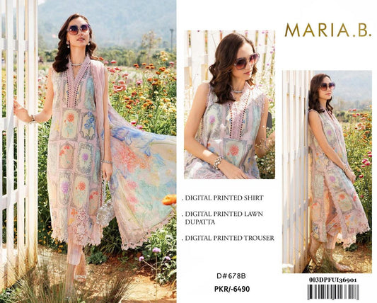 Maria B. 3Pc Digital Printed Lawn Suit With Digital Printed Voil Dupatta