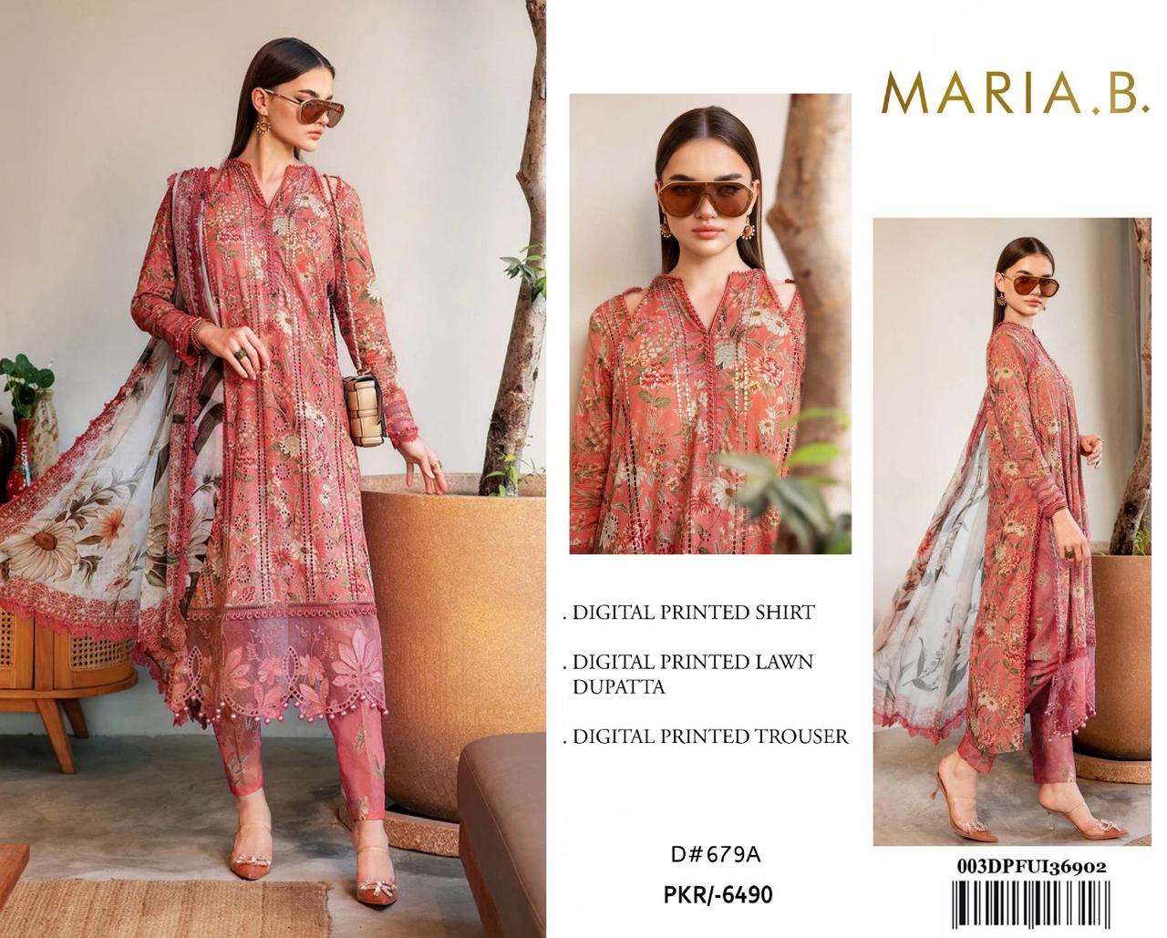Maria B. 3Pc Digital Printed Lawn Suit With Digital Printed Voil Dupatta