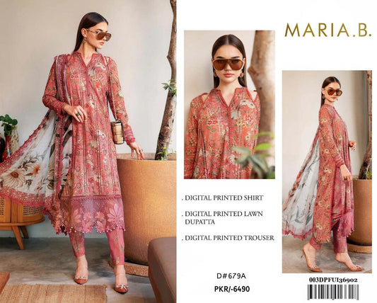 Maria B. 3Pc Digital Printed Lawn Suit With Digital Printed Voil Dupatta