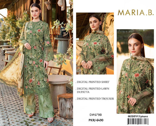 Maria B. 3Pc Digital Printed Lawn Suit With Digital Printed Voil Dupatta