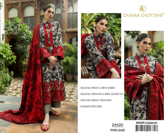 Zainab Chottani 3Pc Digital Printed Lawn Suit With Digital Printed Lawn Dupatta