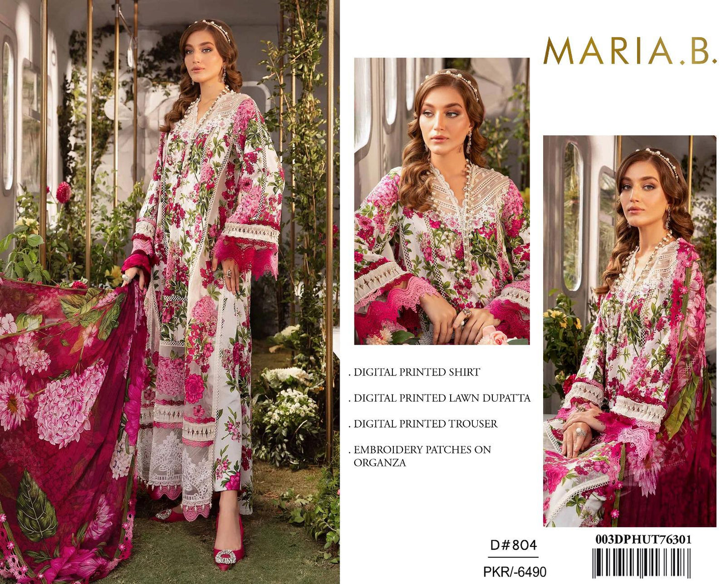 Maria B. 3Pc Digital Printed Lawn Suit With Digital Printed Voil Dupatta