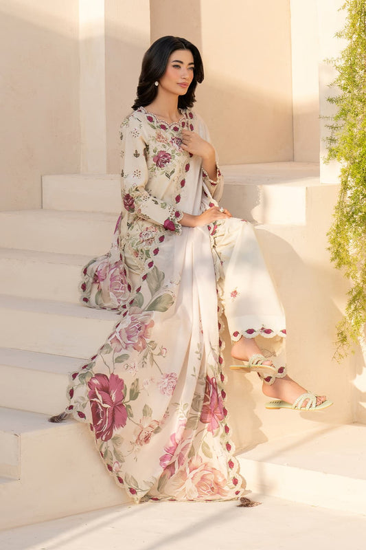 Iznik 3Pc Lawn Embroidered Suit With Printed Chiffon Dupatta