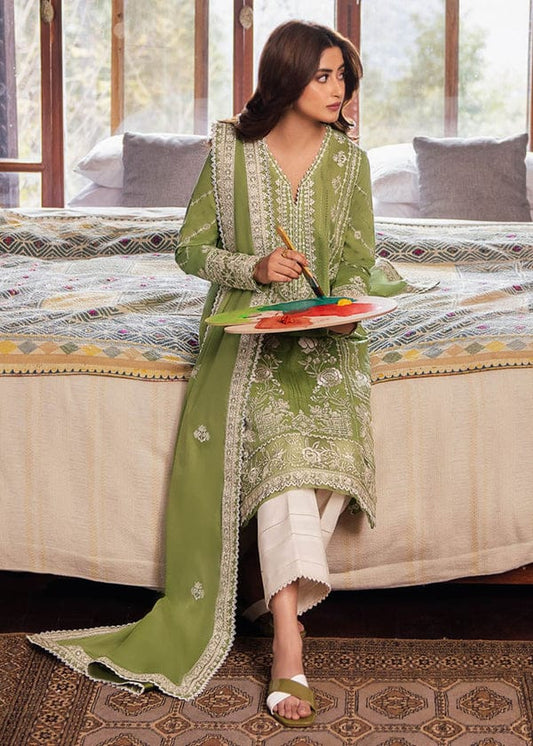 Embroidered 3Pc Lawn Suit With Embroidered Lawn Dupatta