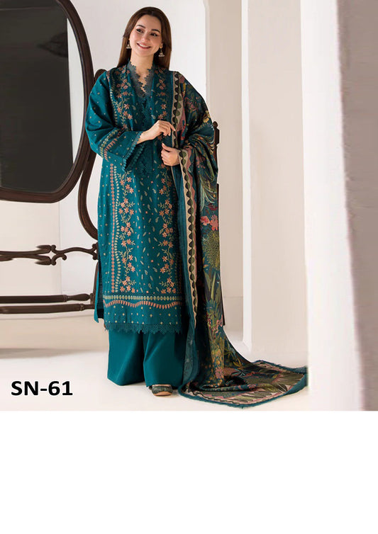 Embroidered 3Pc Lawn Suit With Poly Lawn Printed Dupatta