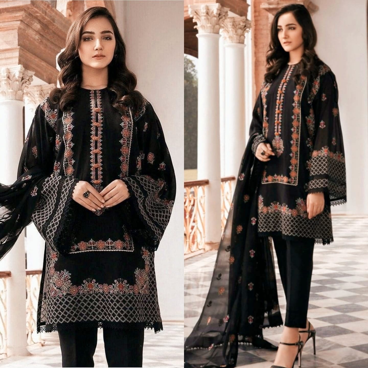 Baroque 3Pc Embroidered Suit With Embroidered Crinkle Chiffon Dupatta