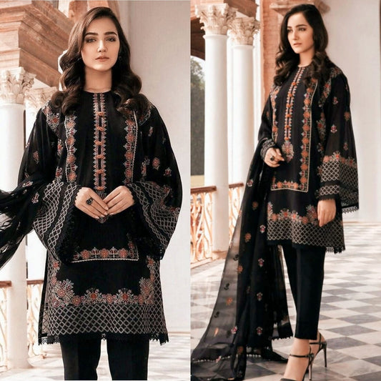 Baroque 3Pc Embroidered Suit With Embroidered Crinkle Chiffon Dupatta