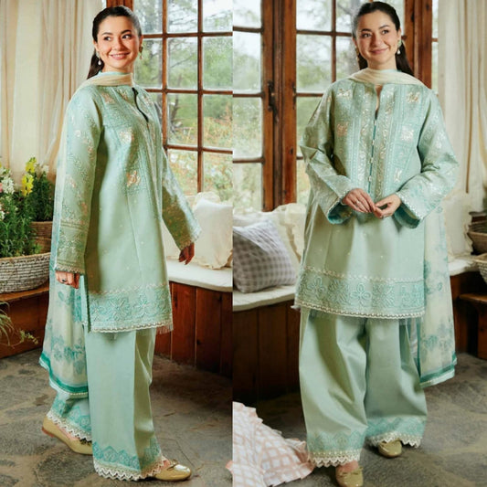 Zara Shahjahan 3Pc Embroidered Lawn Suit With Printed Poly Lawn Dupatta