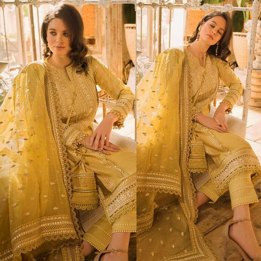 Sobia Nazir 3Pc Embroidered Lawn Suit With Embroidered Organza Dupatta