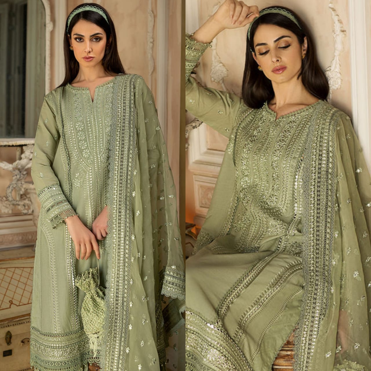 Sobia Nazir 3Pc Embroidered Lawn Suit With Embroidered Organza Dupatta