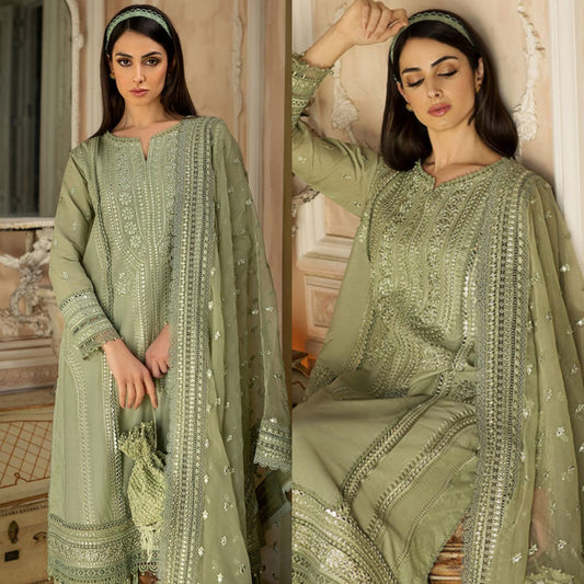 Sobia Nazir 3Pc Embroidered Lawn Suit With Embroidered Organza Dupatta