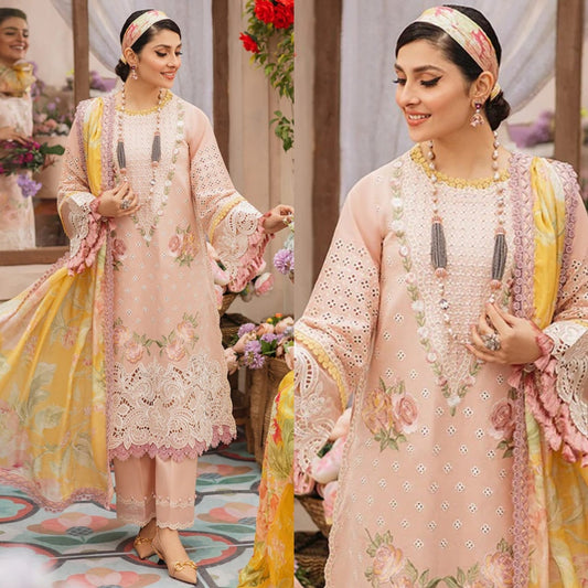 Mushq 3Pc Embroidered Lawn Suit With Printed Poly Lawn Dupatta