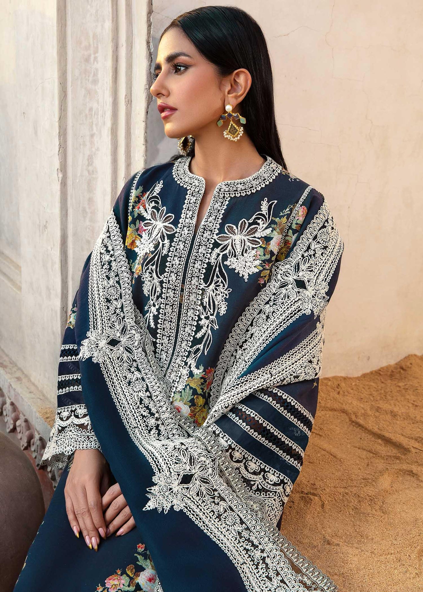 Crimson 3Pc Embroidered Lawn Suit With Embroidered Cotton Net Dupatta