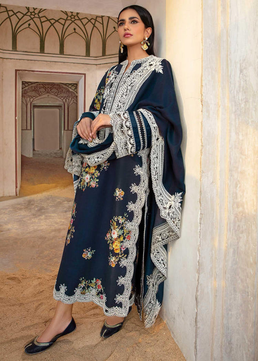Crimson 3Pc Embroidered Lawn Suit With Embroidered Cotton Net Dupatta
