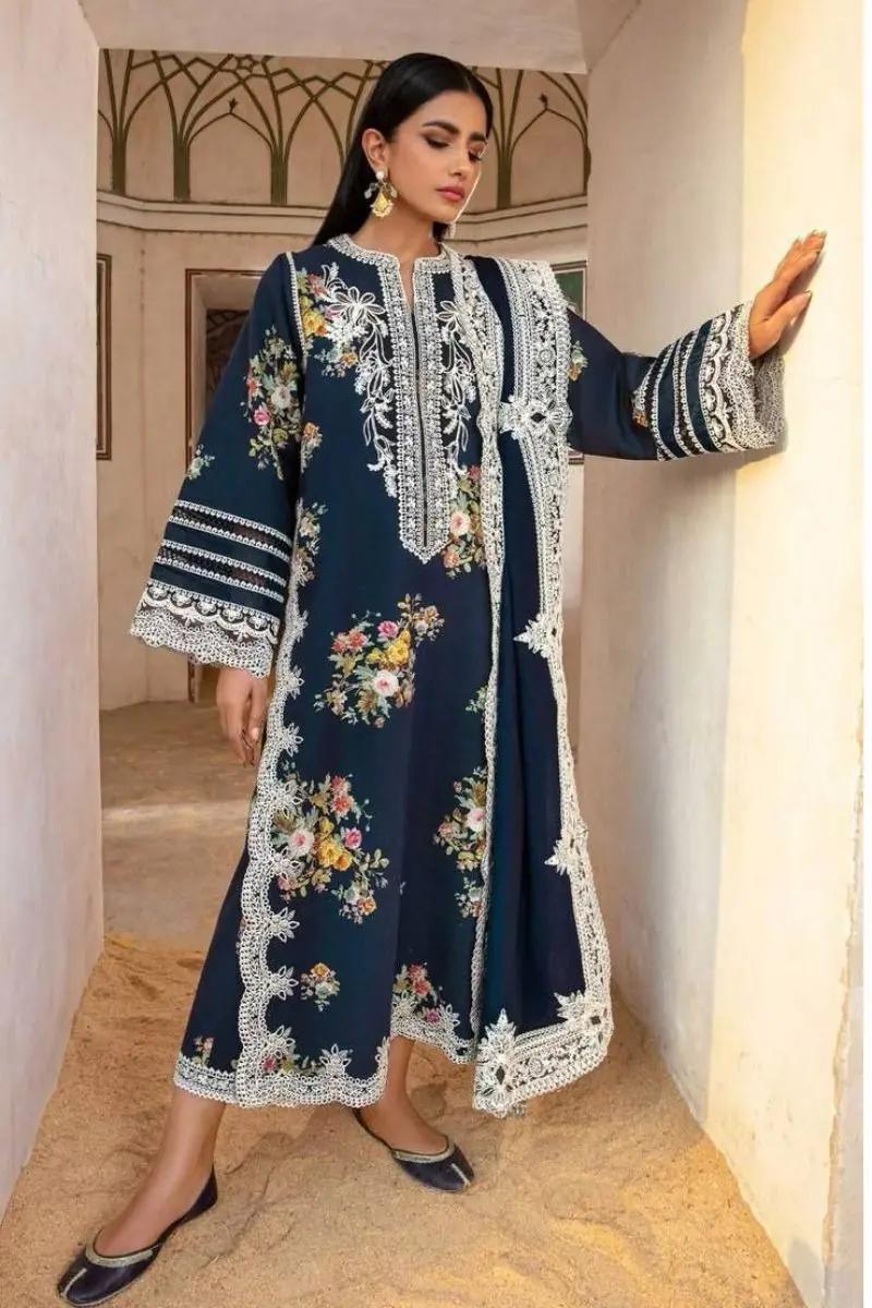 Crimson 3Pc Embroidered Lawn Suit With Embroidered Cotton Net Dupatta