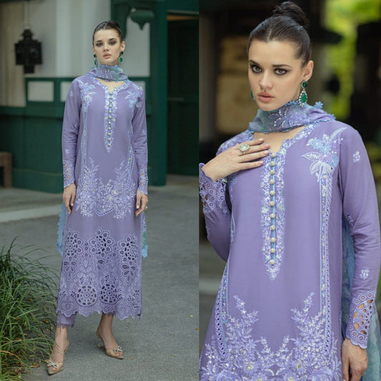 Embroidered 3Pc Lawn Suit With Net Dupatta