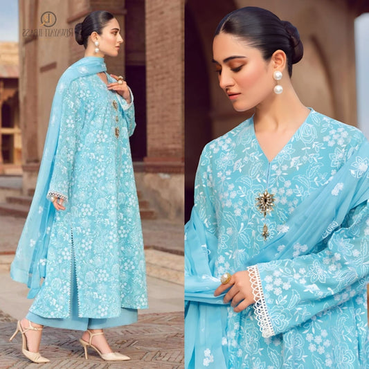 Embroidered 3Pc Lawn Suit With Embroidered Chiffon Dupatta