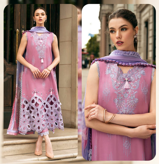 Maria B. 3Pc Embroidered Lawn Suit With Printed Poly lawn Dupatta