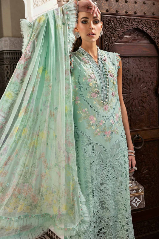Maria B. 3Pc Embroidered Lawn Suit With Digital Printed Textured Net Dupatta