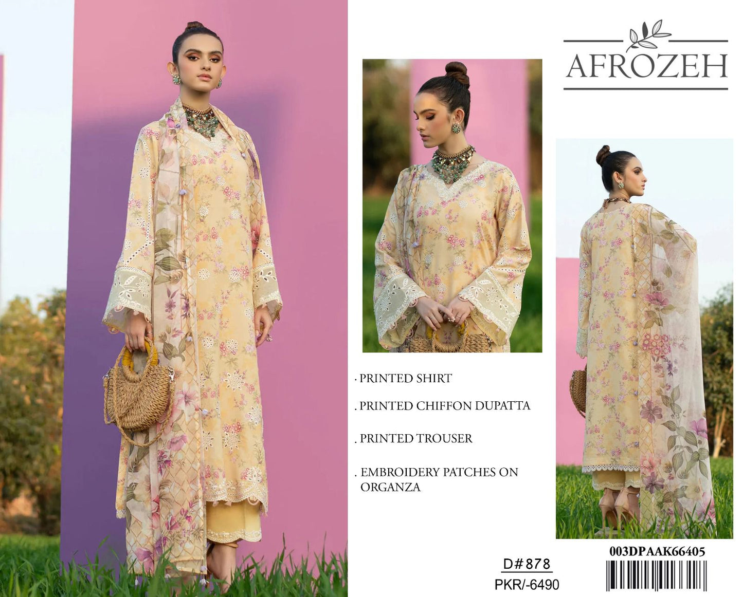 Afrozeh Embroidered lawn Suit With Digital Printed Chiffon Dupatta