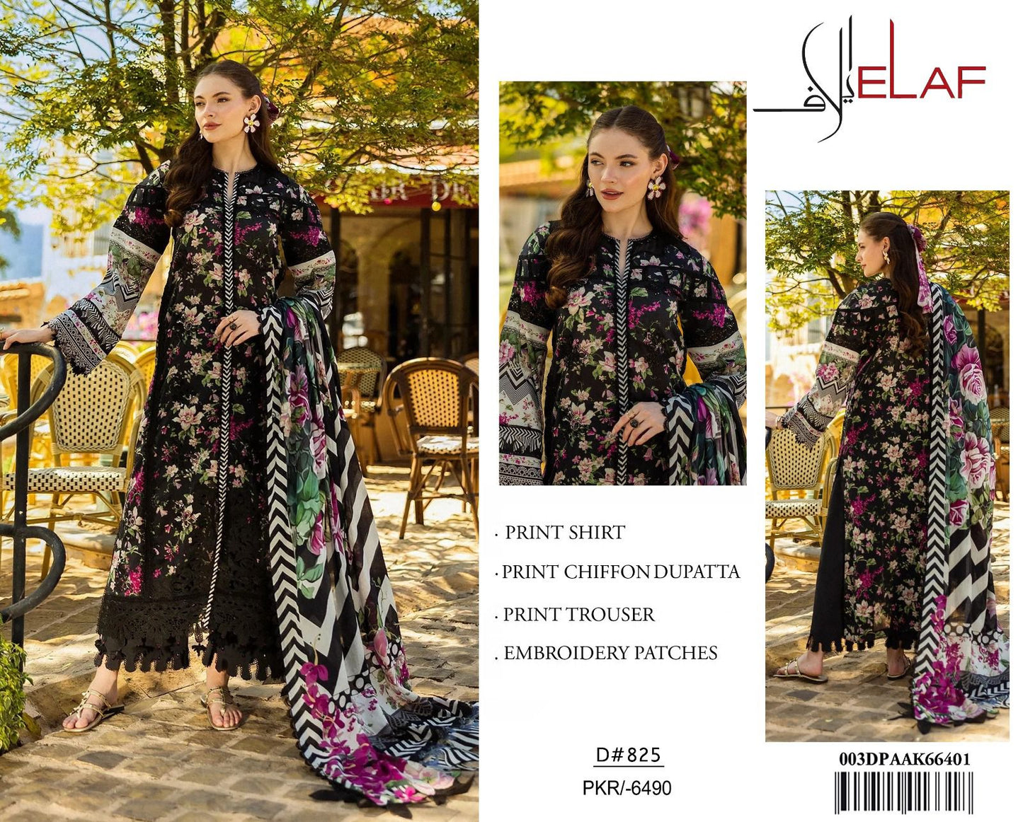 Elaf 3Pc Printed Lawn With Digital Printed Chiffon Dupatta