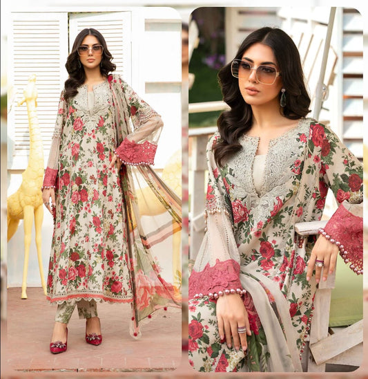 Maria B. 3Pc Printed Lawn Suit With Digital Printed Poly Lawn Dupatta