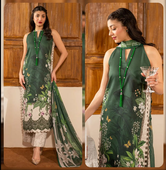 Iznik 3Pc Printed Lawn Suit With Digital Printed Poly Lawn Dupatta