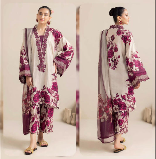 Maria B. 3Pc Printed Lawn Suit With Digital Printed Poly Lawn Dupatta
