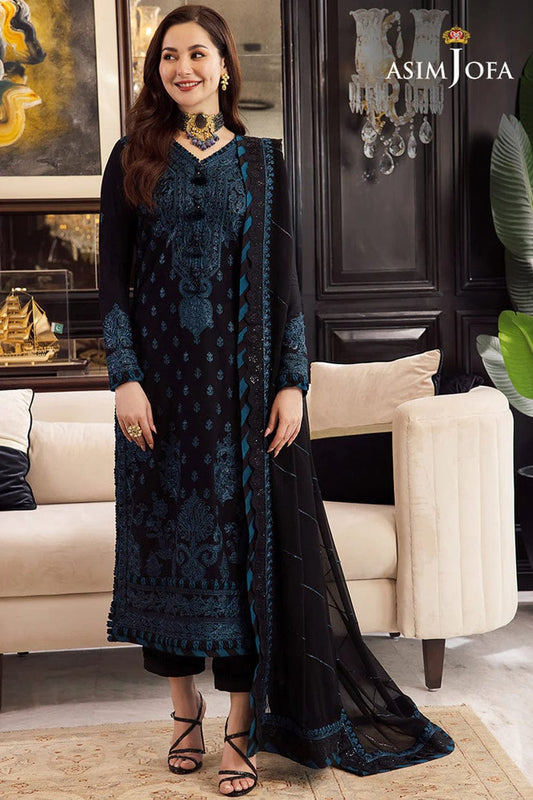 Asim Jofa 3Pc Embroidered Lawn Suit With Zari Embroidered Chiffon Dupatta