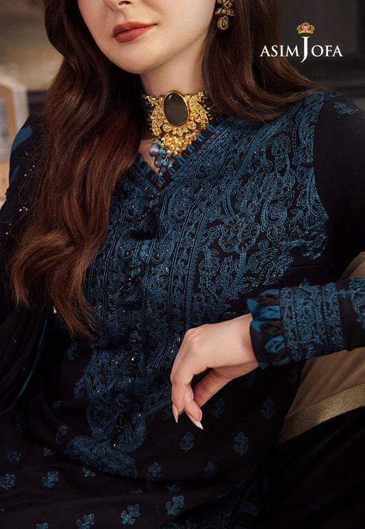 Asim Jofa 3Pc Embroidered Lawn Suit With Zari Embroidered Chiffon Dupatta