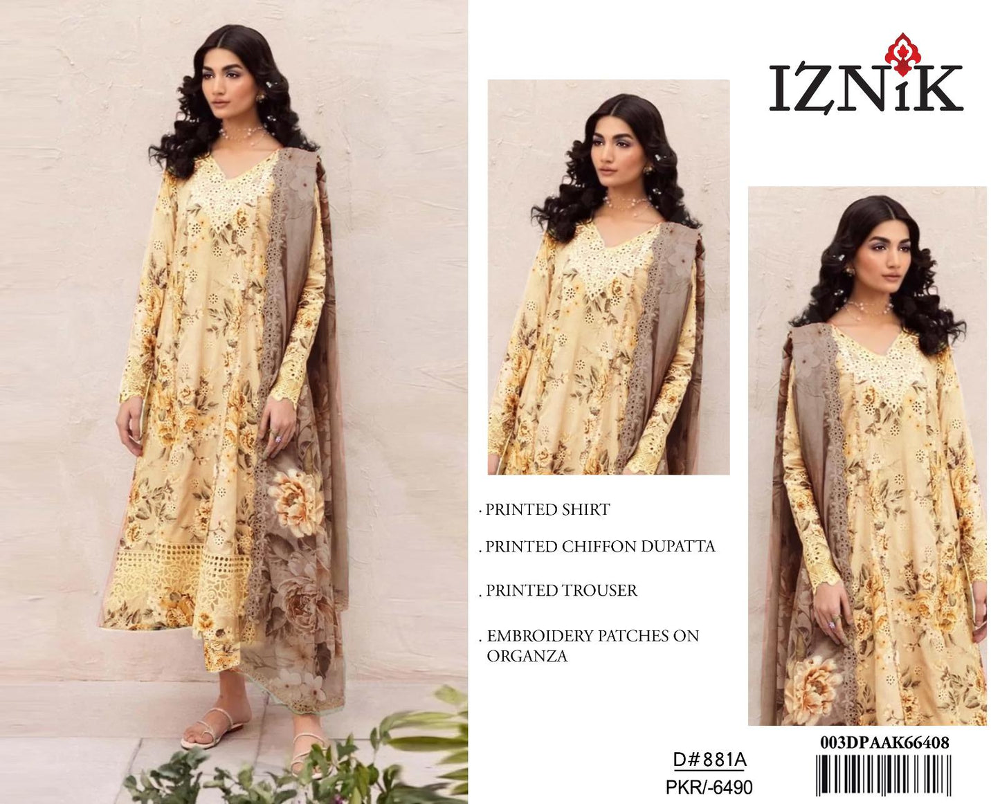 Baroque 3Pc Printed Lawn Suit Printed Chiffon Dupatta