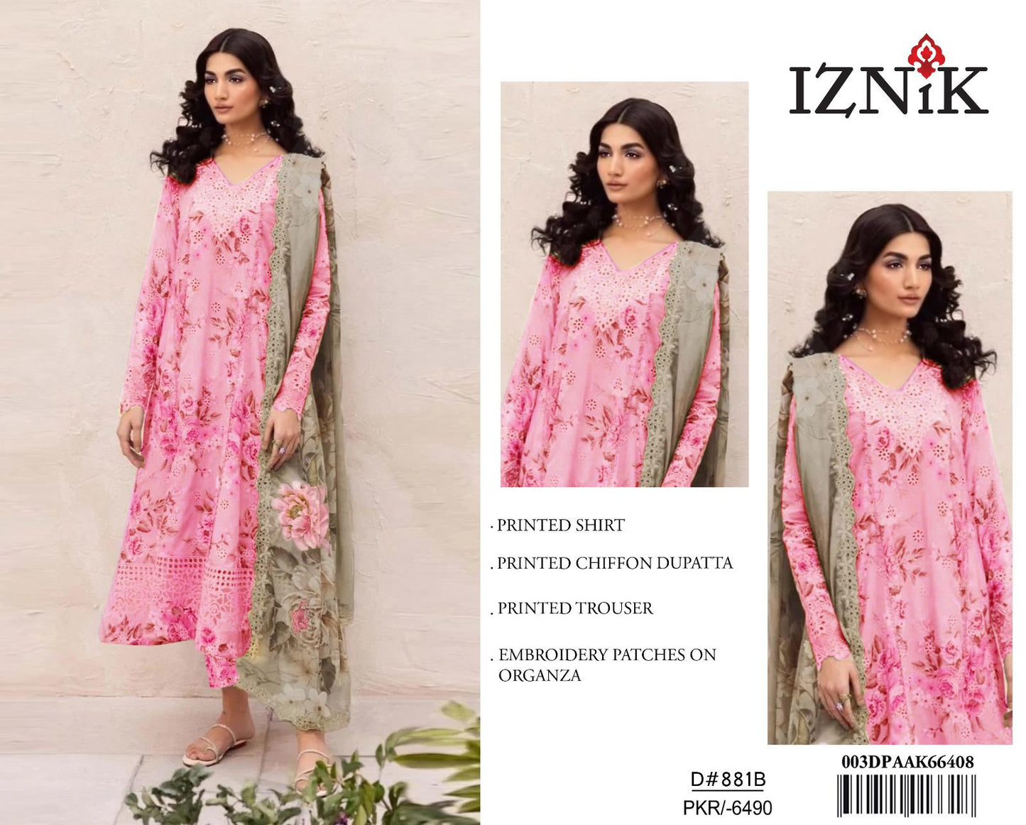 Baroque 3Pc Printed Lawn Suit Printed Chiffon Dupatta