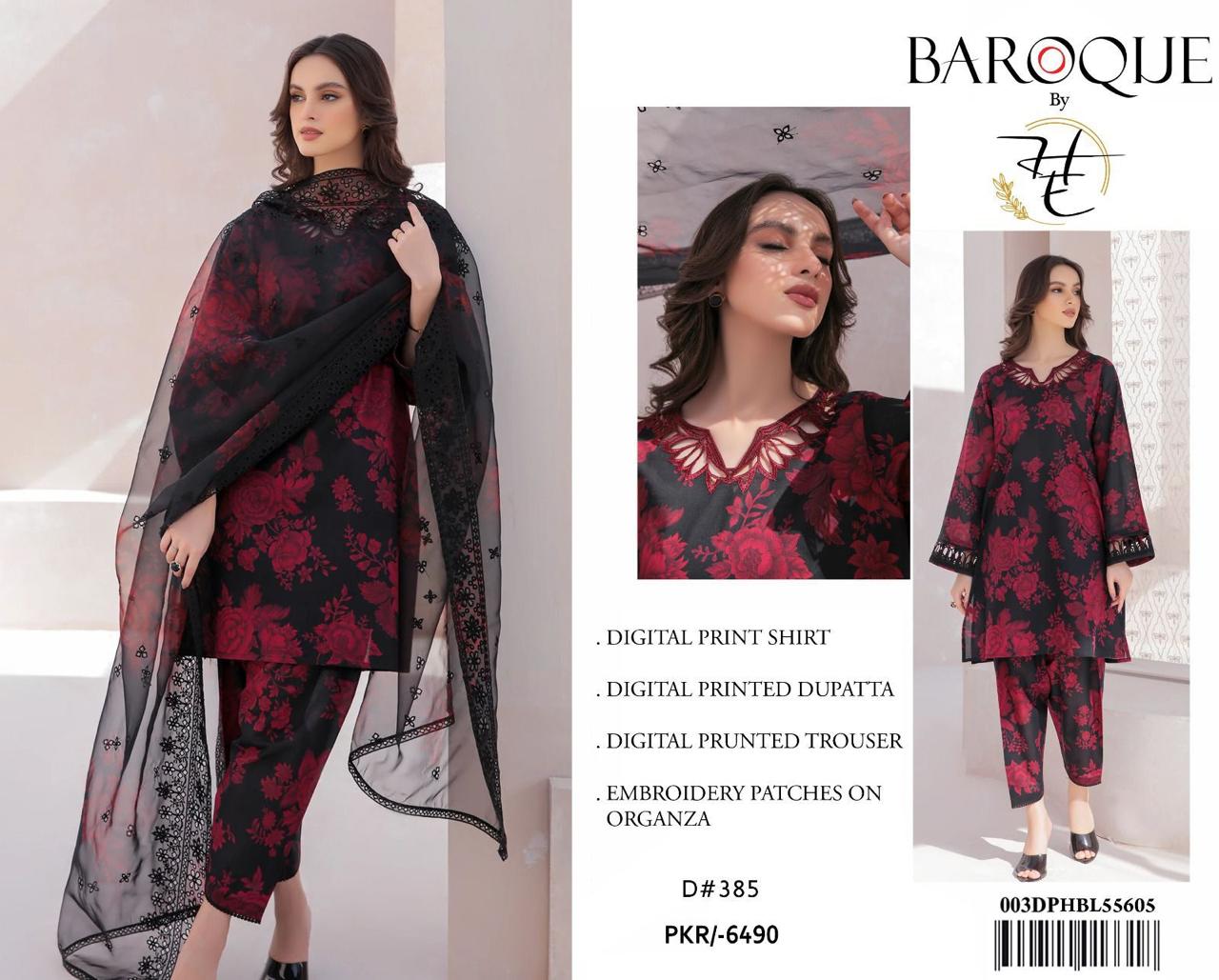 Baroque 3Pc Printed Lawn Suit Printed Lawn Dupatta