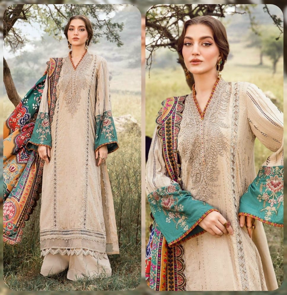 Maria B. 3Pc Embroidered Lawn Suit With Digital Printed Poly Lawn Dupatta
